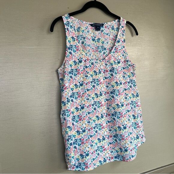 French Connection Floral Print Rounded Hem Cotton Tank Top - Picture 2 of 7